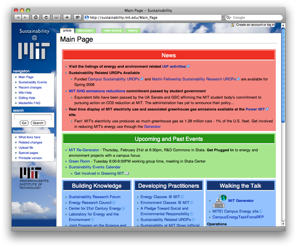 Screenshot of sustainability.mit.edu
